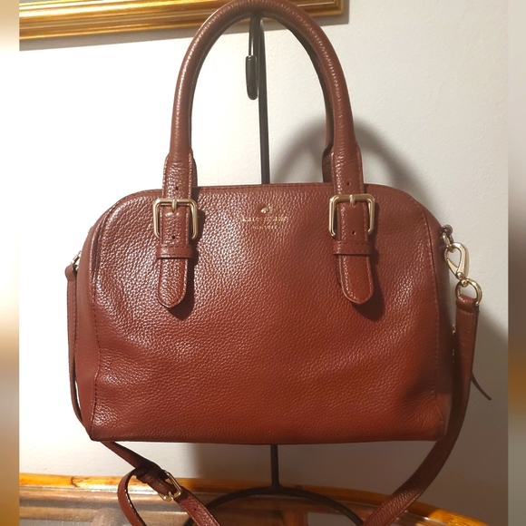 Kate Spade ♠️ Brown Leather Brighton Park Satchel Bag with Crossbody Strap - Picture 2 of 12